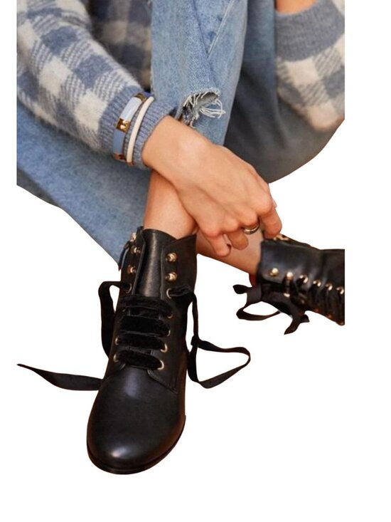 Sezane Shoes - Sezane Eugenie Black Leather Ankle Boots Women US Sz 9 Lace Up Victorian